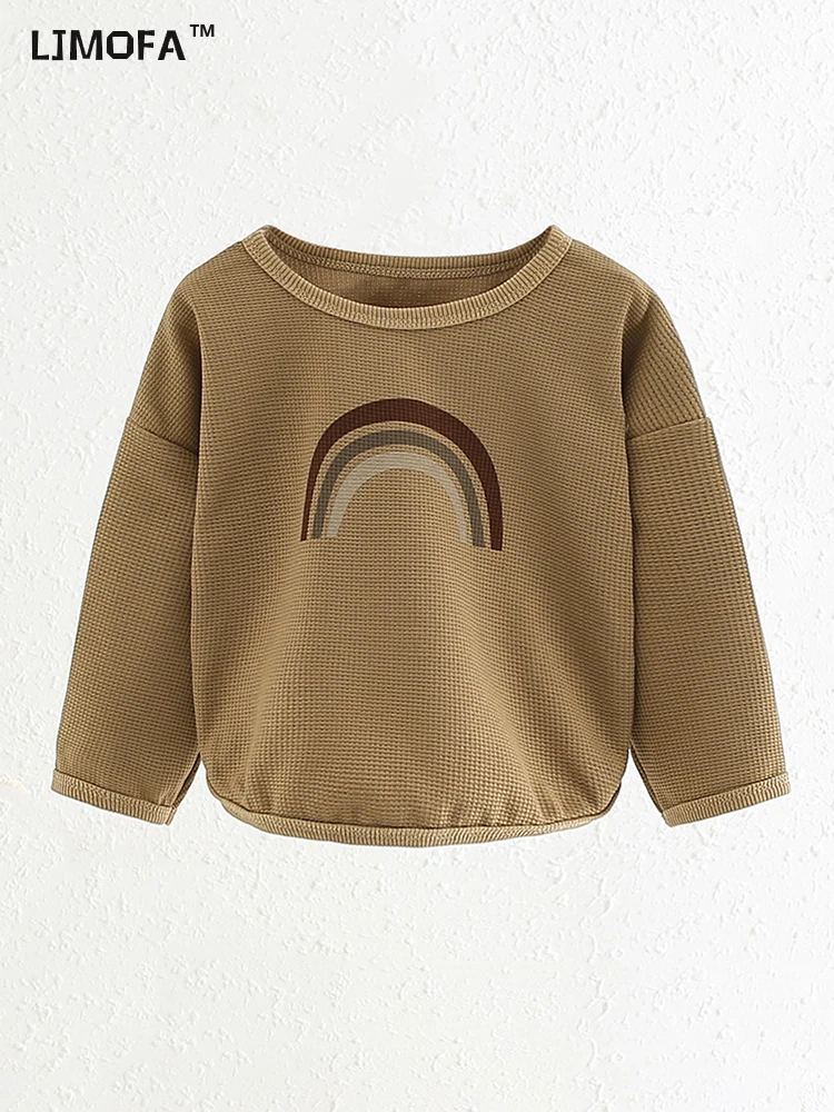 

LJMOFA New Kids Hoodie Boys Cartoon Rainbow Clothes Outerwear Spring Autumn Toddler Baby Girls Long Sleeve Sweater Tops D421