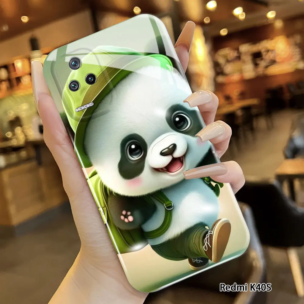 

Ударопрочный чехол для Xiaomi Redmi K30 K40 Pro K40S с мультяшной пандой, полная защита камеры, глянцевые чехлы для телефонов