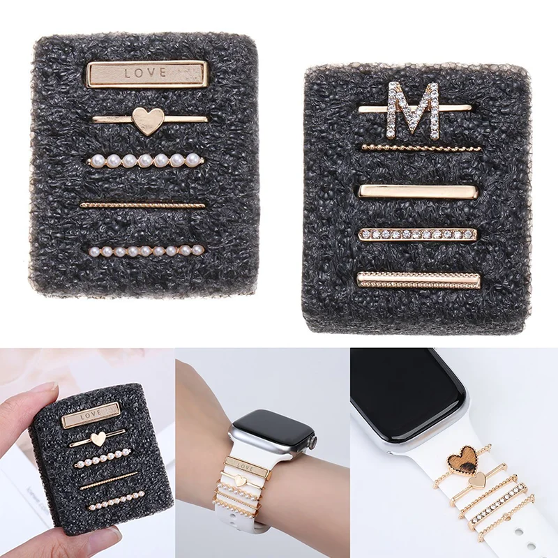 

Браслет для Apple Watch, металлические подвески, декоративное кольцо, Алмазное украшение для iwatch, браслет, умные часы, силиконовый ремешок, аксес...