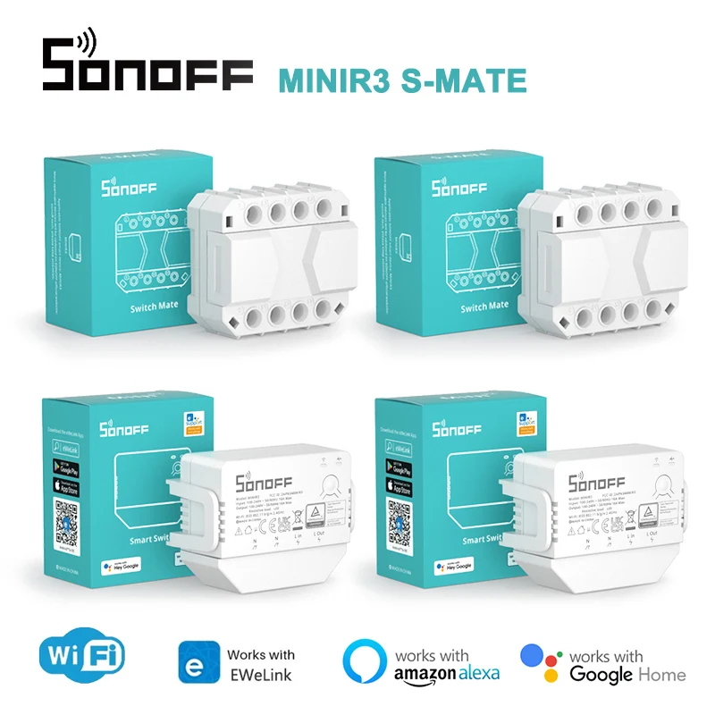 

SONOFF MINIR3 S-MATE Mini Smart Switch 16A No Neutral Wire Required Works With Ewelink App Voice Control Alexa Google Home Alice