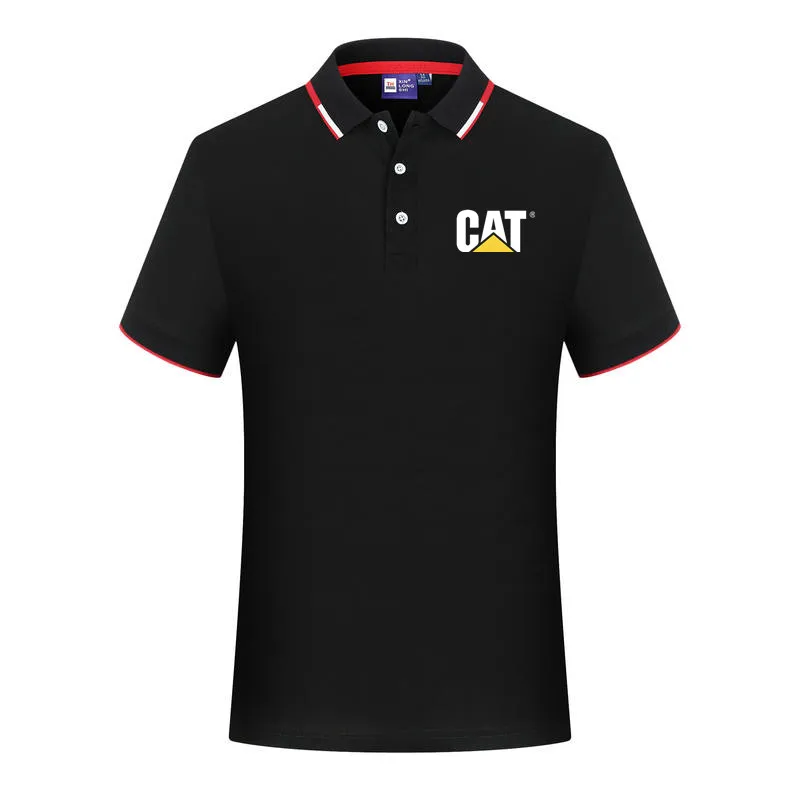 2023 CAT Caterpillar Brand Logo Summer New Lapel Polo Fashion Men Cotton T-Shirts Casual Breathable Short Sleeve