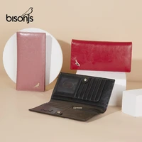bisonjs cowskin long purse for woman wallet business mens thin soft genuine leather wallet card holder coin purse b3331