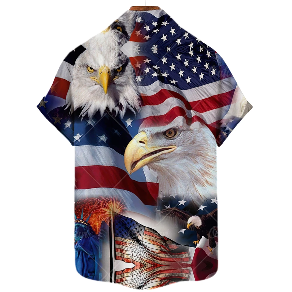 2023 Summer new flag Hawaiian short sleeve Shirt T men's plus size 5 striped digital print top hot shirt