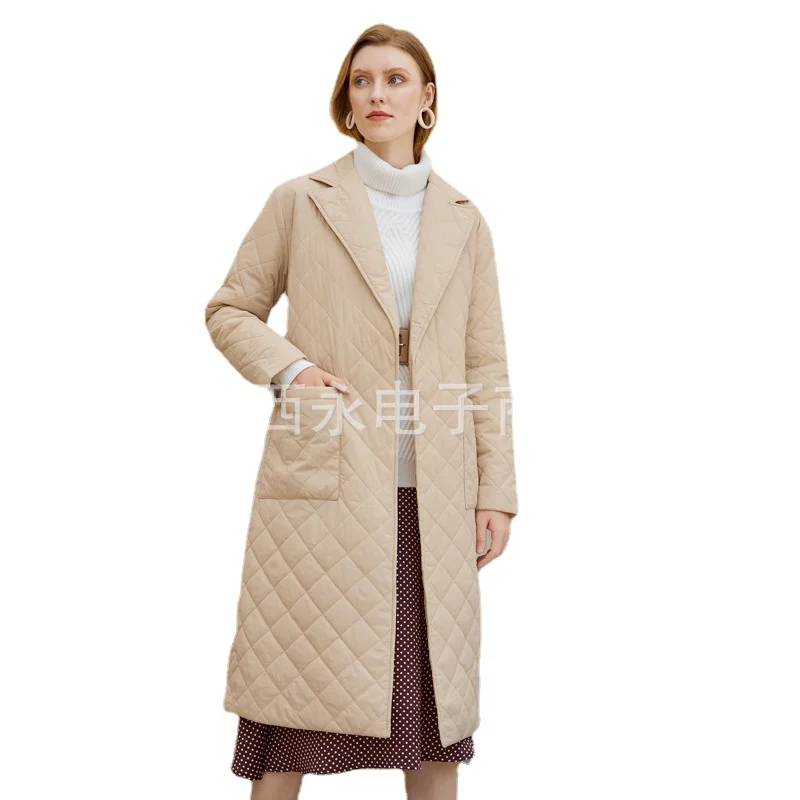 

2022 Spring-Autumn Cotton Coats suits collars mid-length over-the-knee women's slim fit warm Trench clothing Belts plaid pockets