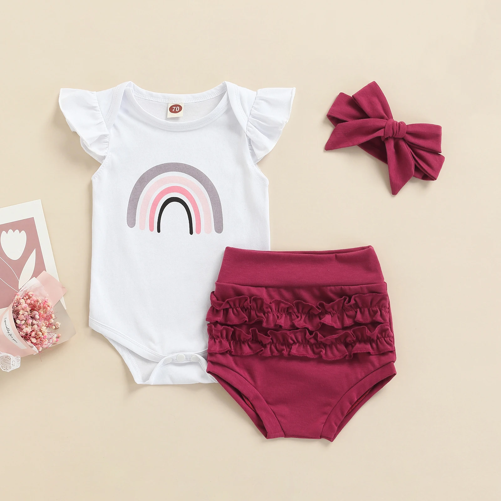 

Летний комплект одежды для новорожденных девочек Радужный Комбинезон Шорты наряды костюмы наряды D35