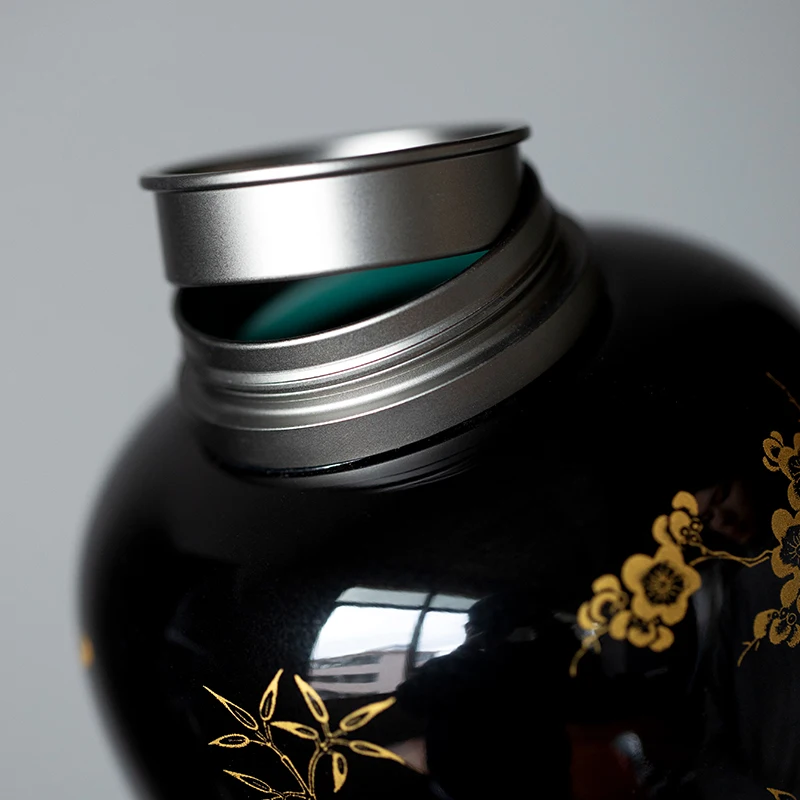 Черная керамическая банка для хранения цветка сливы маленькая портативная чая