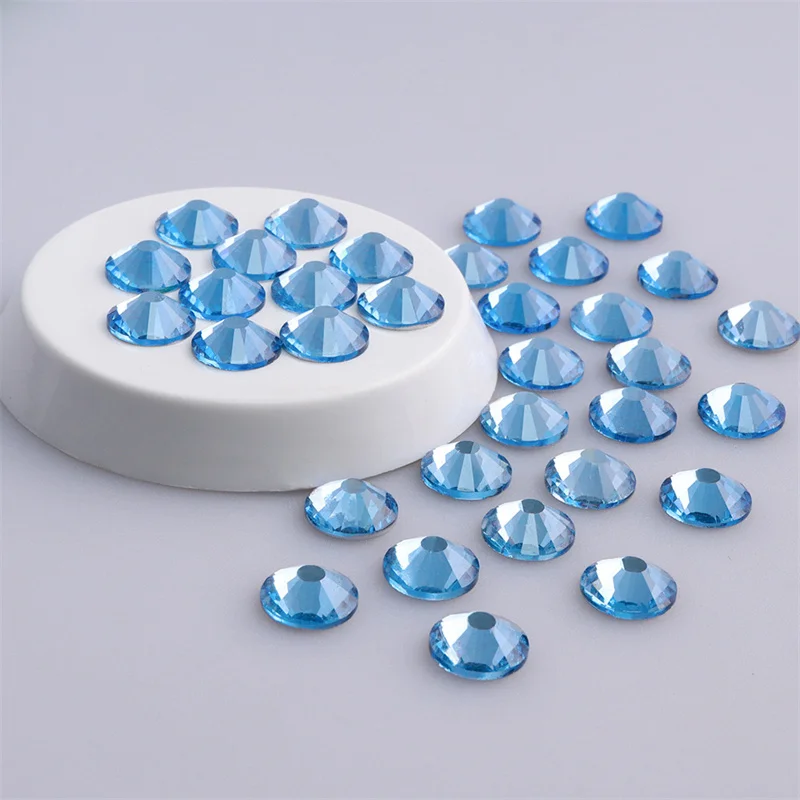 

SS3-SS50 Light Blue Glass Flatback Rhinestones Silver Base Glue Stones Rhinestone For Needlework Diy Craft Dress Decorations