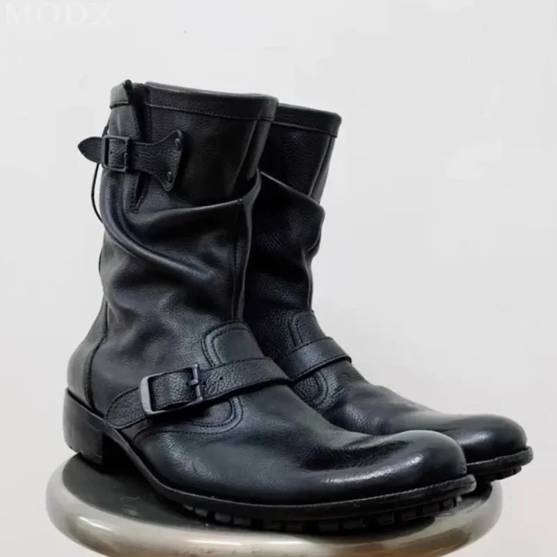 Японские винтажные ботинки из воловьей кожи черные рабочие до середины икры