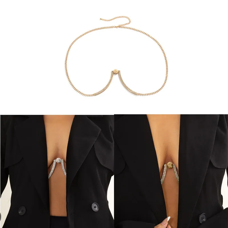 

Fashion Angel Chest Bracket Bra Chain Harness For Women Sexy Bikini Rhinestone Chest Chain Necklace Body Jewelry
