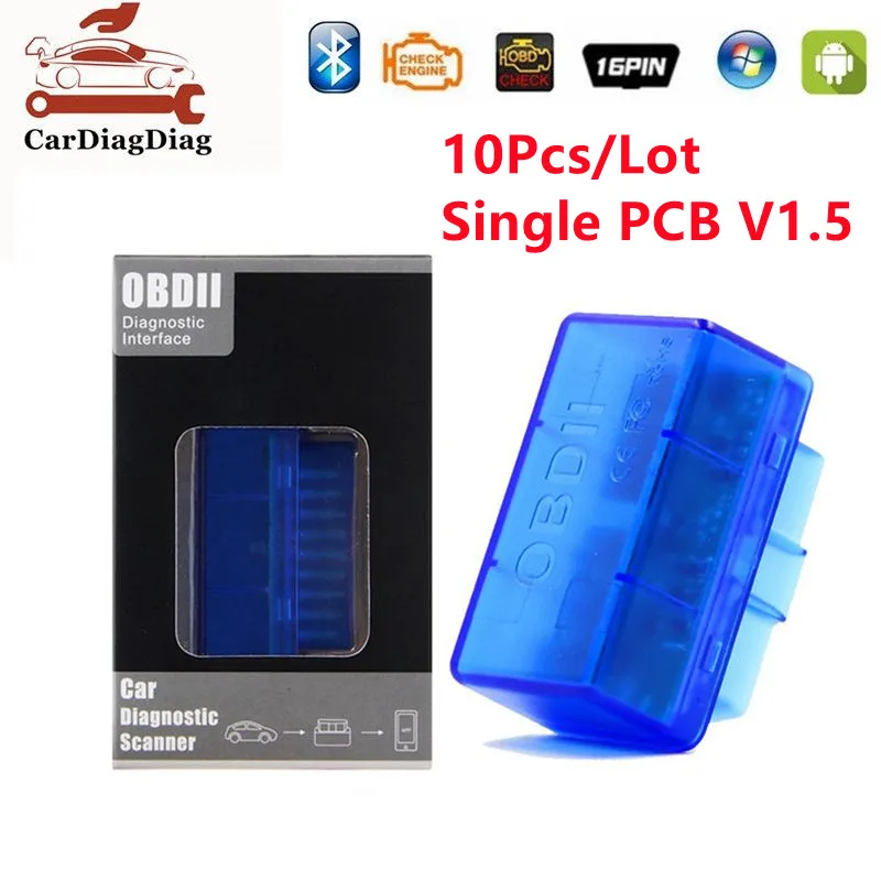 10Pcs/Lot Single PCB BT ELM327 V1.5 PIC18F25K80 Firmware 1.5 OBD2 Diagnostic Interface ELM 327 V1.5 Support More Car Code Reader