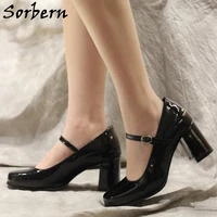 sorbern vintage gogo women pump shoes mary janes square toe hoof heels crossdresser unisex shoe cosplay pump high heel
