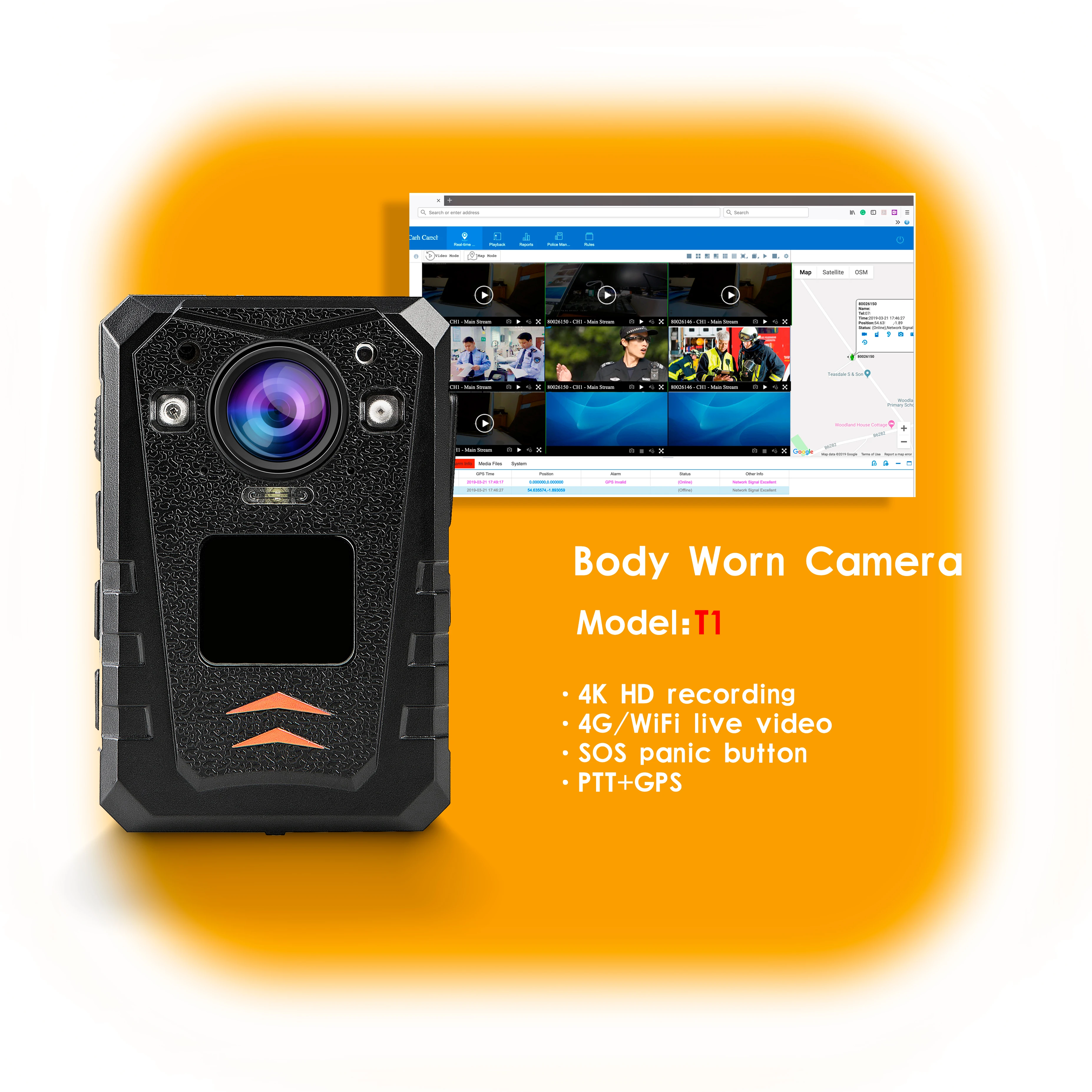 Enlarge Police wearable DVR manufacturer H.265 decoding 4G body worn police camera recorder