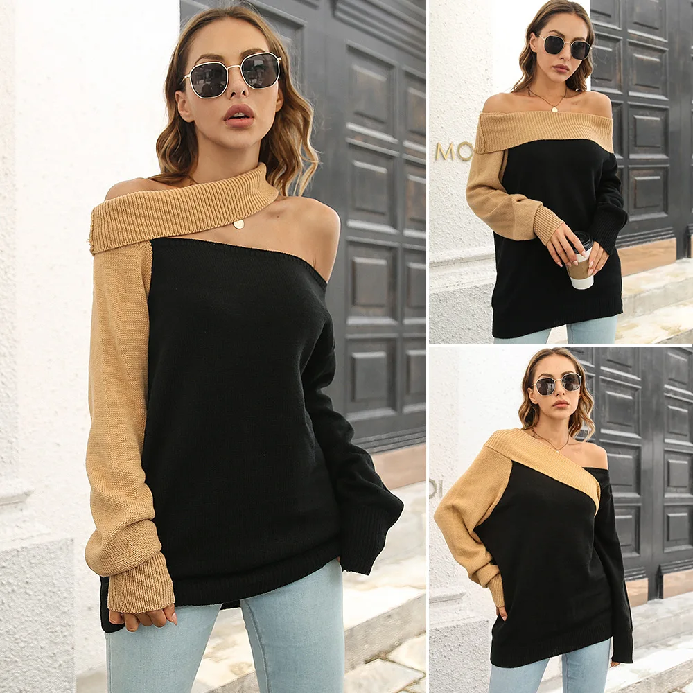 

Design sense word neck sweater women's autumn and winter long-sleeved independent station sweater sweater new style