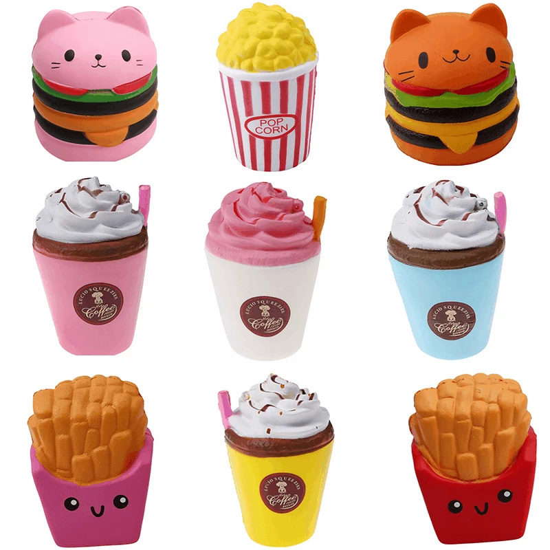 

2022 Jumbo Squeeze Toys Children Slow Rising Antistrss Toy Cat Hamburger Fries Squishies Stress Relief Toy Funny Kids Gift Toy