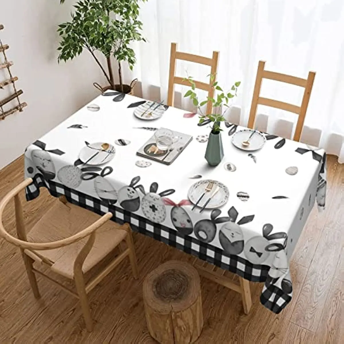 

Easter Rectangle Table Covers Holiday Kitchen Table Centerpiece and Home Party Wedding Decor Black Buffalo Check Tablecloths