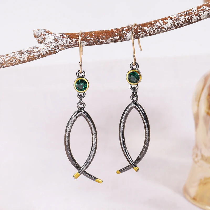 

Fashion Minimalist Green Cubic Zirconia Drop Earrings Two Color Metal Geometric Pendant Dangle Earrings