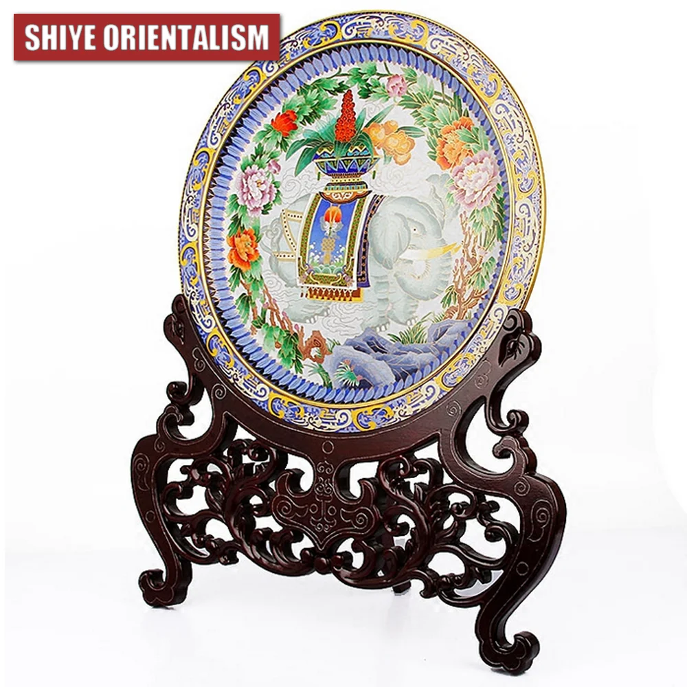 Фото SHIYE ORIENTALISM перегородчатый орнамент благоприятный диск Wannian медный корпус эмаль бизнес-подарок ремесло D 46 см №2