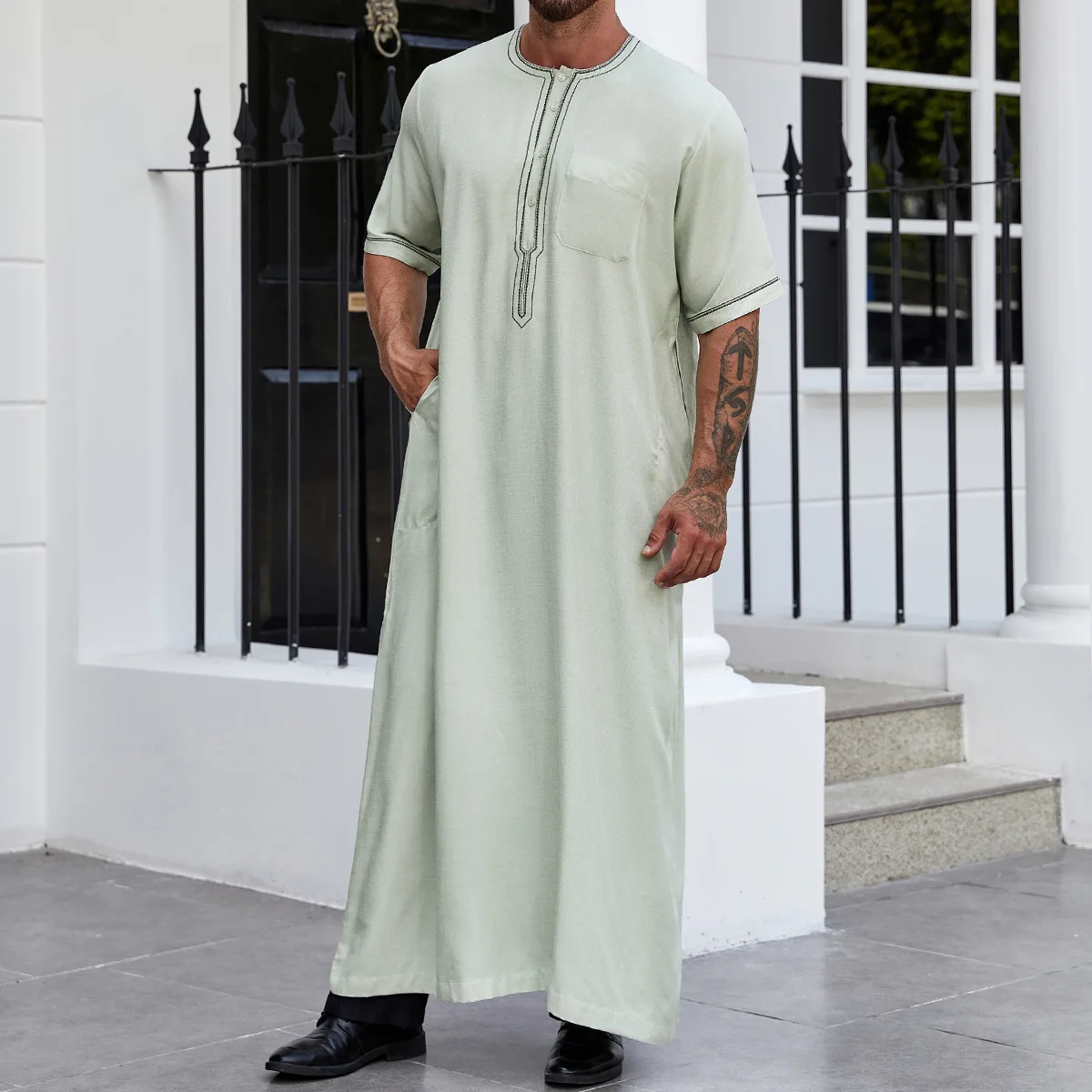 

Muslim Sets Islamic Clothing Kurta Men Jubba Thobes Arabic Kaftan Abaya Long Robes Djellaba Homme Eid Ramadan Prayer Dress