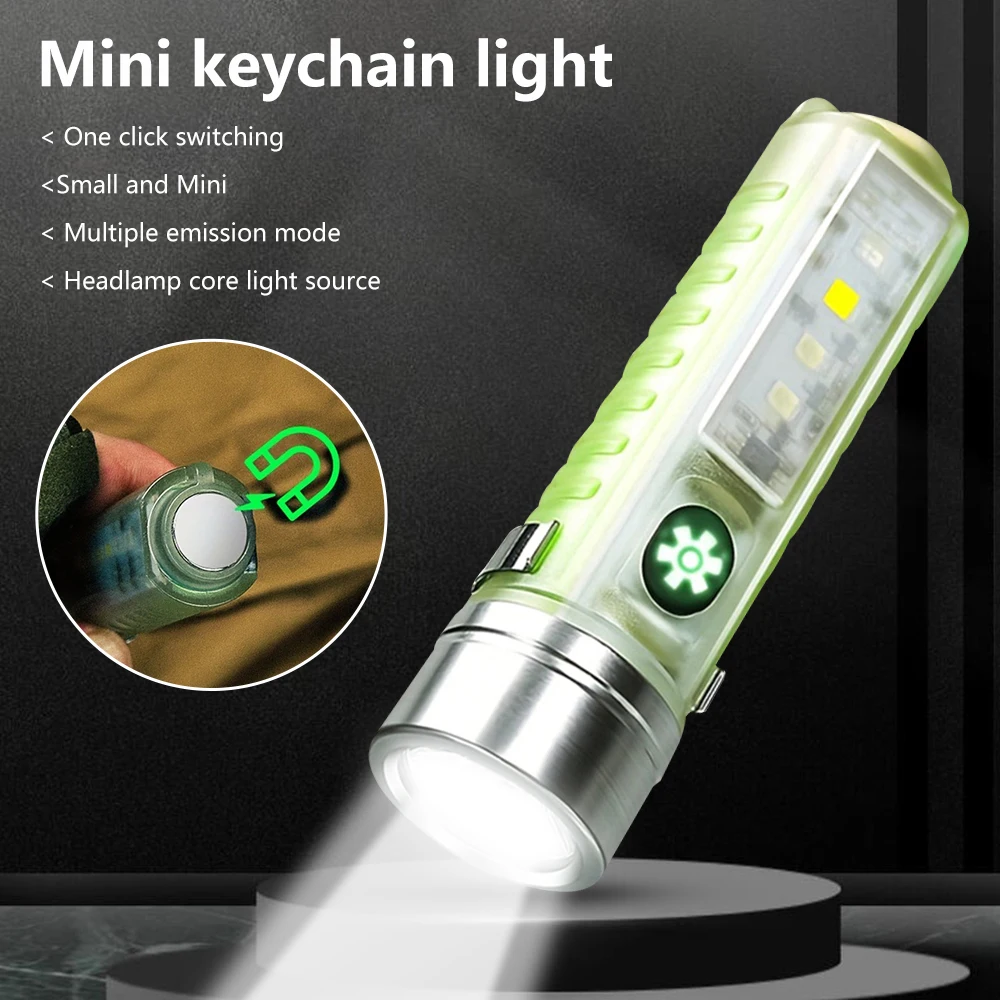 

MINI Multi-function LED Flashlight Type-C Charding Lamp Strong Magnet Pen Clip Keychain Lantern Zoom Optional Camping Lights