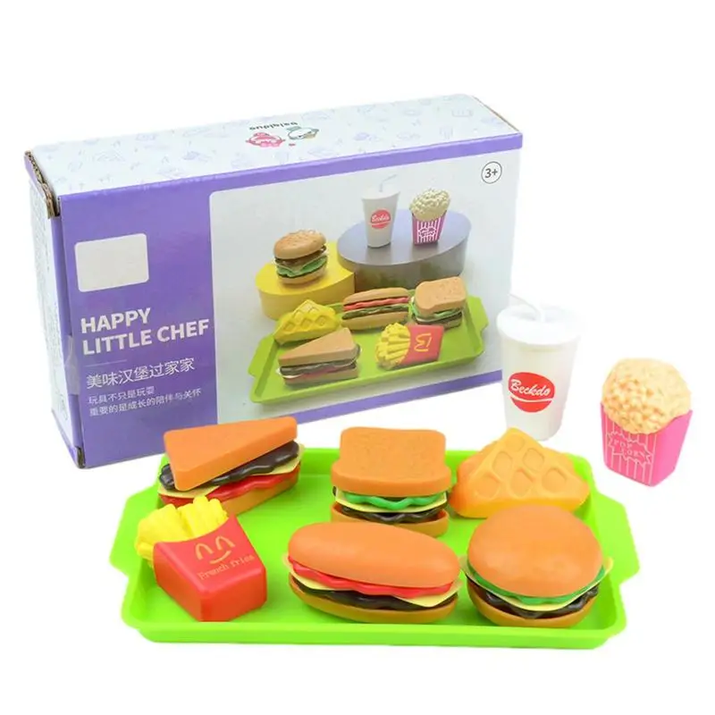 

Детский игровой набор для фаст-фуда, гамбургеры и хот-доги, набор для приготовления пищи, Детский комплект для ролевых игр с гамбургерами, фри, сэндвич