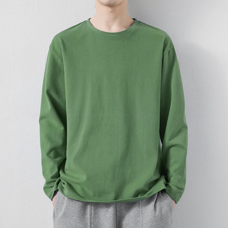 Осень 2023 Мужская футболка большого размера HYBSKR однотонная Базовая Повседневная