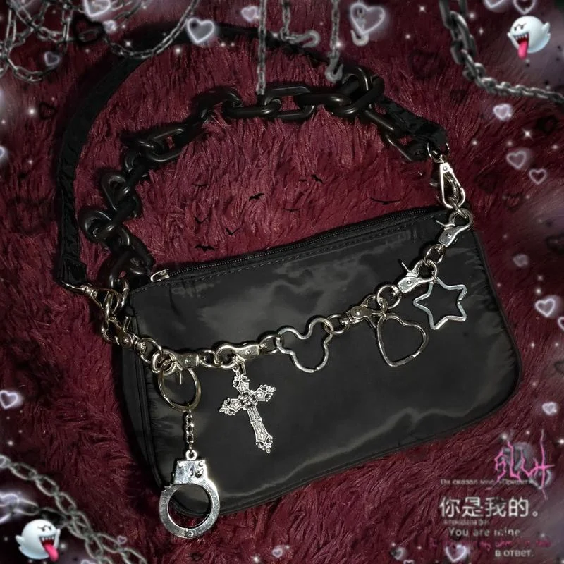 

MBTI Black Nylon Shoulder Bag Ladies 2022 Summer Fashion Chain Tote Bag for Women with Free Shipping Pendant Underarm Bag