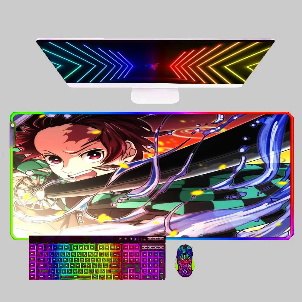 

Anime Demon Slayer LED Mouse Pad Gamer Desk Mat PC 90x40 Computer RGB Mousepad Keyboard gaming Accessories for LOL CSGO Mausepad