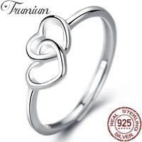 trumium 925 sterling silver heart to heart romantic rings for women fashion engagement ring adjustable jewelry wholesales
