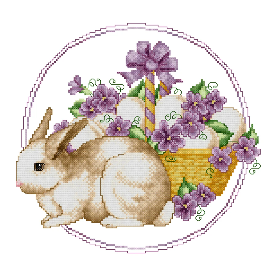 

Joy Sunday Cross Stitch Kit Easter Bunny 11CT 14CT Animal Printed Fabric Cross Stitch Kits Stamped Embroidery Craft Kit