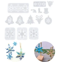 14pcsset multi style snowflake silicone molds pendant epoxy resin mold christmas hanging decoration for diy jewelry making