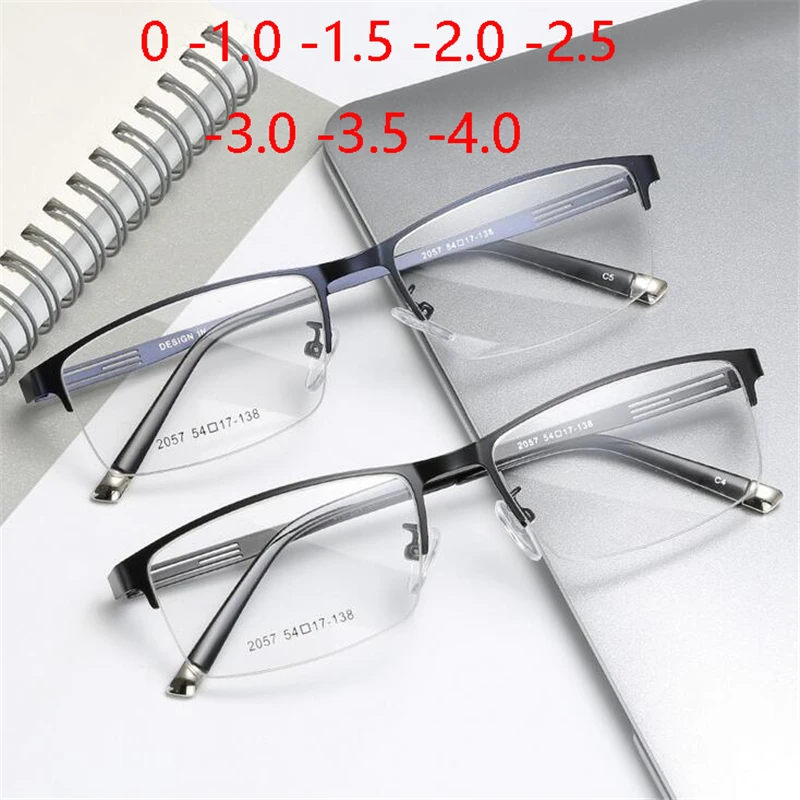 

Ultralight Half Frame Finished Myopia Glasses Male Business Square Men Optical Eyeglasses 0 -1.0 -1.5 -2.0 -2.5 -3.0 -3.5 -4.0
