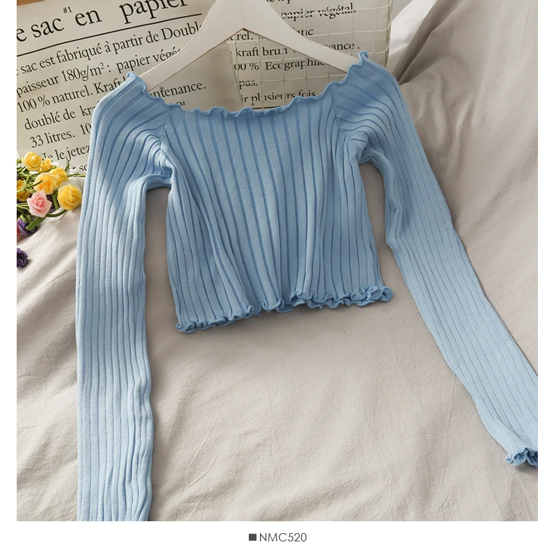 

2020 Women Off Shoulder Short Shirt Casual Solid Slim Long Sleeve all-match Blouse WX71 long sleeve Crop tops for women fashion