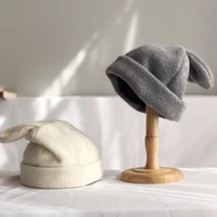 plush draping bunny ears hats autumn winter warm knitted caps fashion wild plus velvet thicken japanese hat cute women beanie