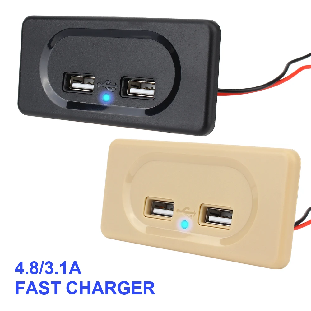 

Blue LED 4.8A 12V 24V Dustproof for Auto Truck ATV Boat Car RV Bus Dual USB Charger Socket 3.1A 12V Power Adapter Outlet