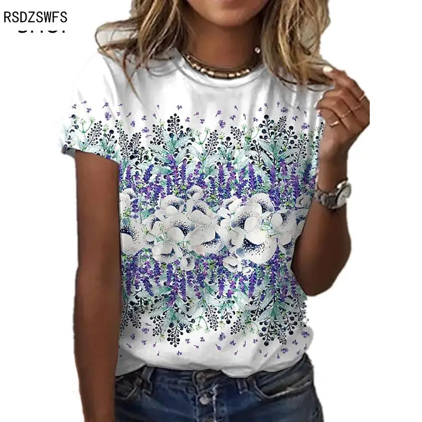 

Women's Short Sleeve O-Neck Casual Floral Print Loose Plus Size All-match Pullover T-shirt