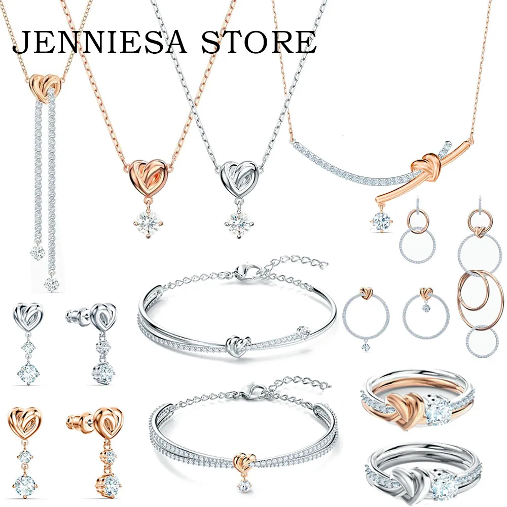 

Swan necklace Bowknot Earring for women Women's Iconic Swan Jewelry Collection, Rose Gold Finish, Crystals Necklace for women