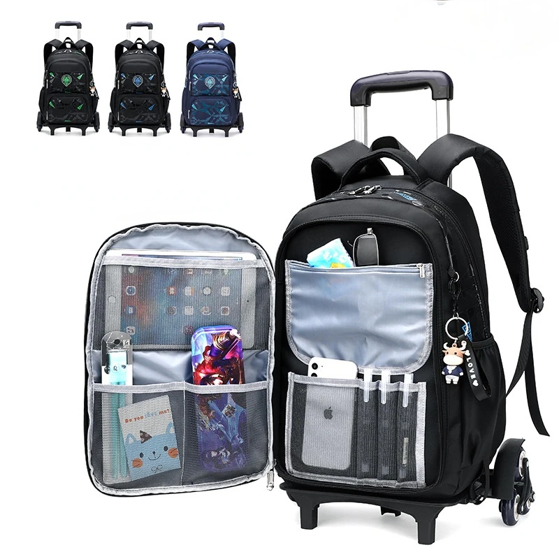 2022 High-capacity Student Shoulder Backpack on Wheels Waterproof Luggage Rolling Bags Detachable Children Rolling School Bags