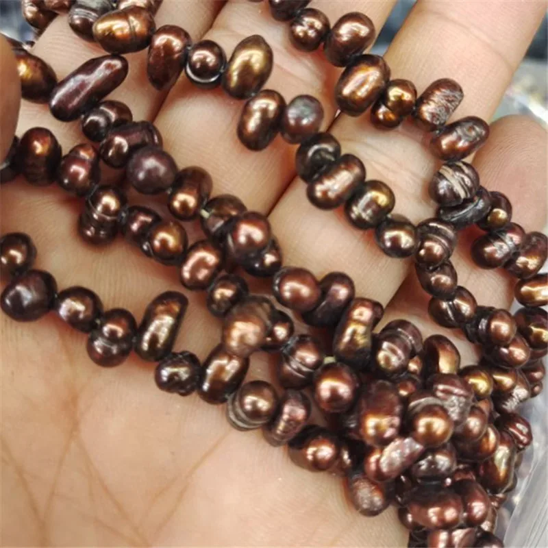 

1 Веревка с натуральным пресноводным жемчугом 5-6 мм в форме риса коричневого цвета для самостоятельного изготовления женских ожерелий Бесп...