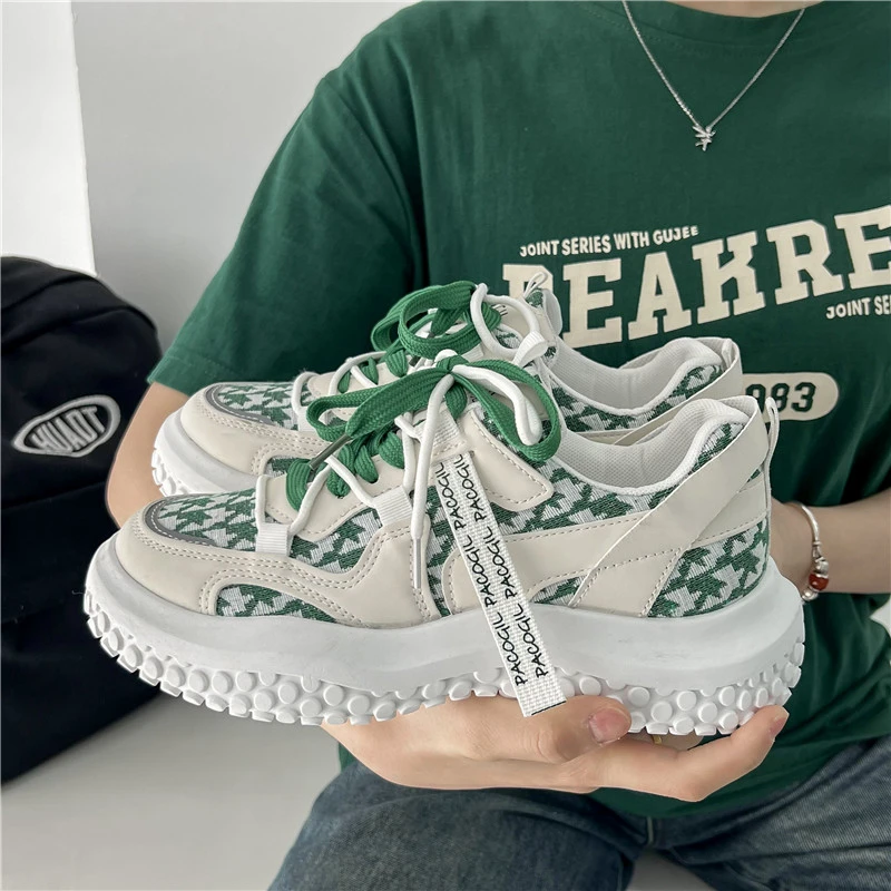 Green Summer Women's Sneakers Non-Slip Gear Sole Casual Comfort Vulcanized Shoes Platform Sneakers Block Color Cross Lace