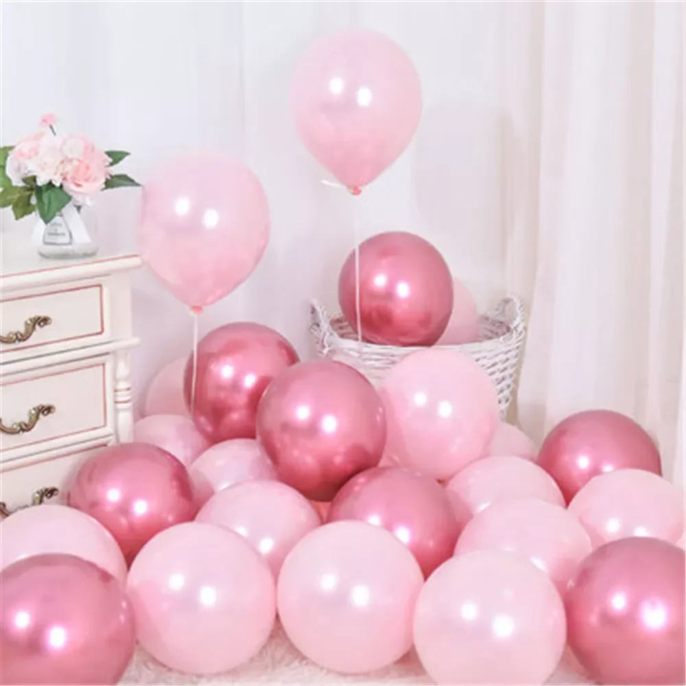 

12pcs/lot Pink Latex Balloon Chrome Red Hot Pink Silver Metal Balloon Baby Shower Birthday Party Wedding Decorations Air Globos