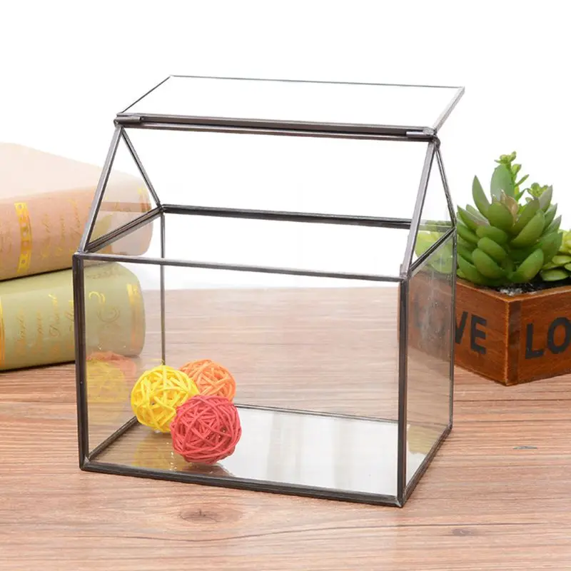 Geometric Glass Terrarium Box Handmade House Shape Close Glass Table Top DIY Display Planter with Swing for Succulent images - 6