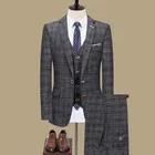 Куртка и штаны, жилет, мужской костюм певицы, мужской костюм на весну и осень, повседневный облегающий деловой костюм для жениха Вечерние вечернее свадебное платье в клетку, блейзеры, пальто, 2022