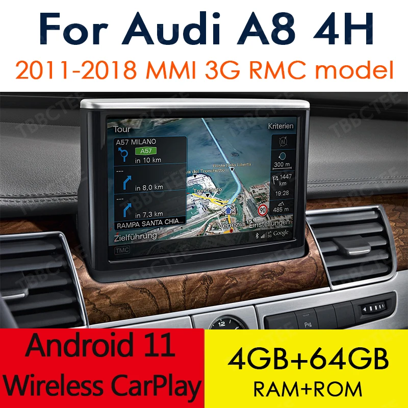 

Android 11 Wireless CarPlay 4+64G For Audi A8 4H 2011~2018 MMI 3G RMC Car Multimedia Player Auto Radio GPS Navigation WiFi BT