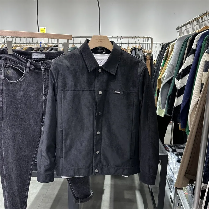 Autumn New Men's Lapel Deerskin Velvet Jacket Trendy American Cargo Casual Top Clothes Youth Outerwear Men