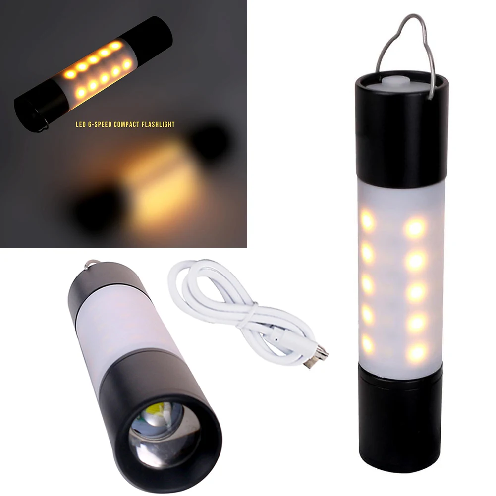 

D2 Rechargeable USB Flashlight Hanging Camping Zoomable Aluminum alloy ABS LED Torch Camping Tent Lamp Torch Outdoor Night Light