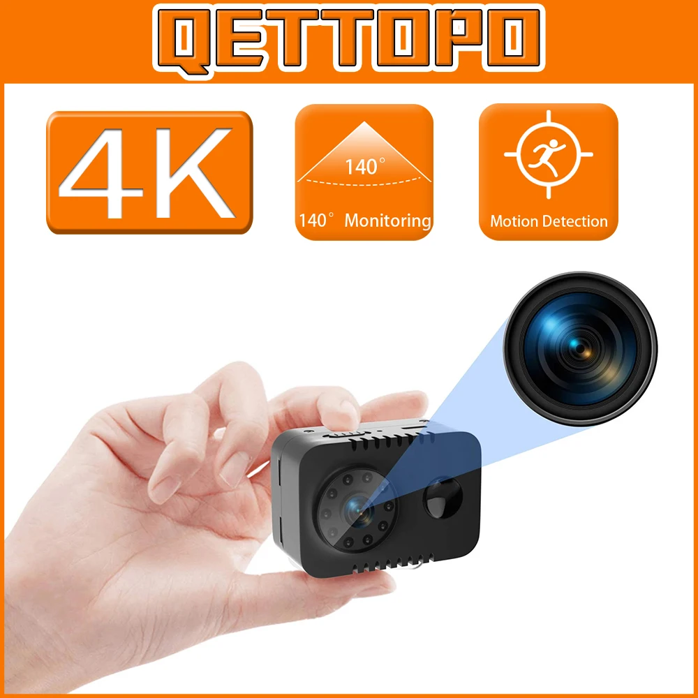 

QETTOPO Mini Camera 4K Video Recorder Surveillance IP DV Camera PIR Motion Detective IR Night Vision DV Camcorder for Car