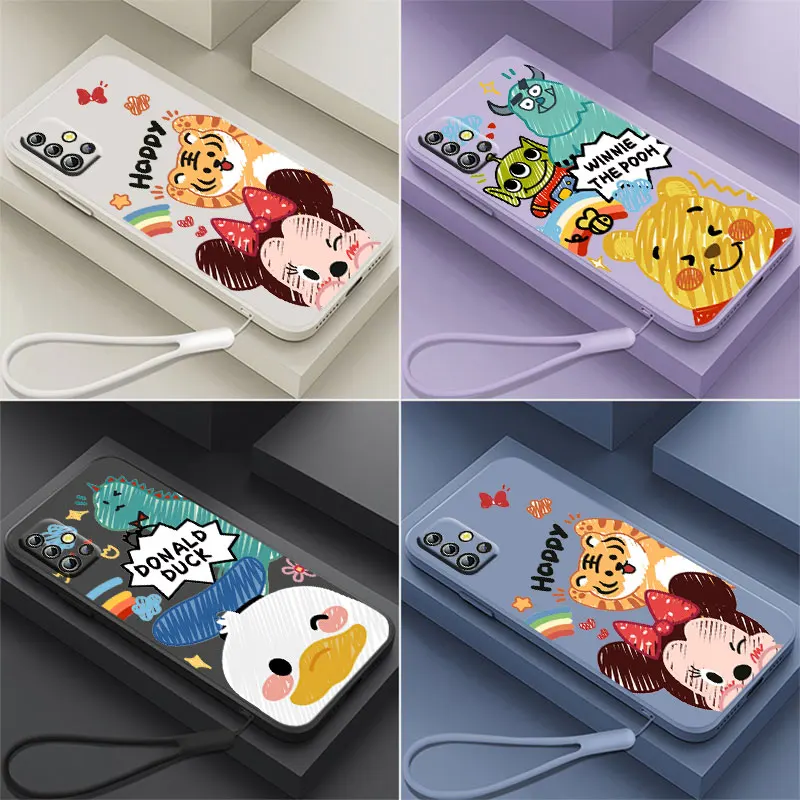 

Mickey Mouse Donald Duck Pooh Phone Case For OPPO Reno 7 6 SE Z Find X5 X3 X2 Neo Lite Pro Liquid Rope Funda Cover Soft Silicone