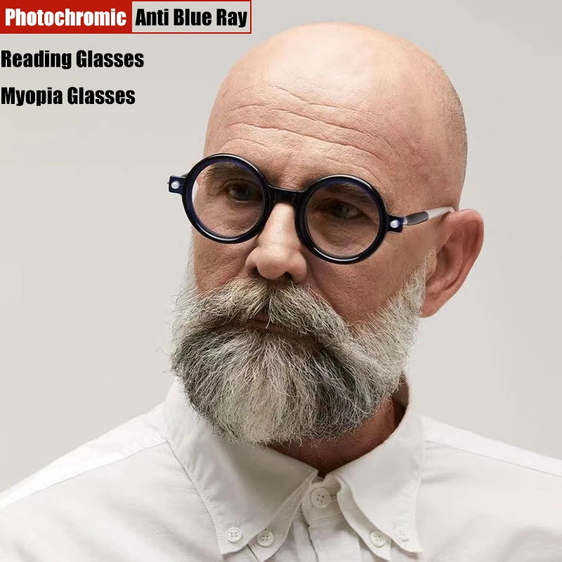 

Fashion Colour Retro Round Anti Blue Light Photochromic Myopia Glasses Men Optical Prescription Reading Glasses Women Eyewear
