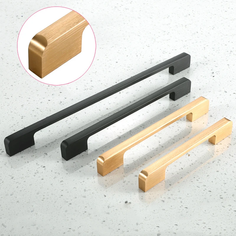 

American Minimalist Cabinet Handles for Furniture Kitchen Cabinet Door Drawer Gold Black Solid Aluminum Alloy 120mm-500mm