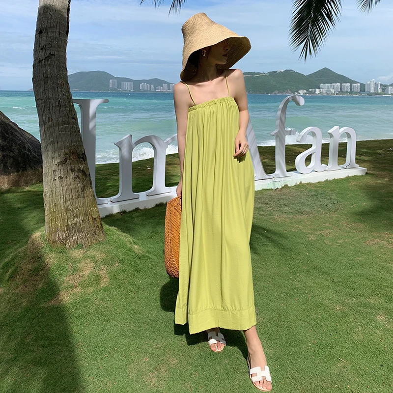 

NEW 2 Colors Women Maxi Slip Dress White Dress Summer 2022 Runway Loose Long SunTropical Beach Vacation Party Night Vestidos